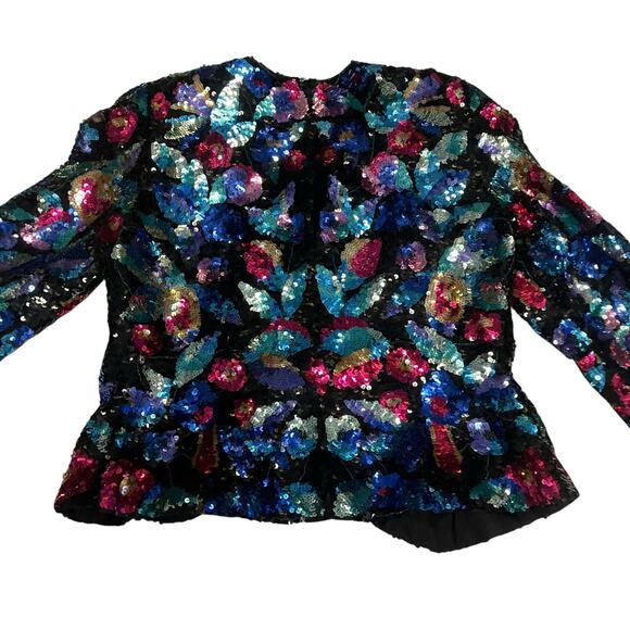Vtg Black Tie Womens Silk Sequin Beaded Jacket Size M Cropped Colorful 80s - Picture 4 of 8